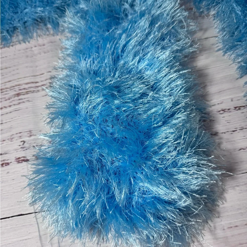 Handmade Blue Fluffy Eyelash Long Scarf